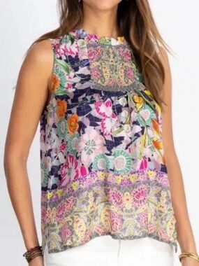 Johnny Was Silk Sleeveless Floral top Size S